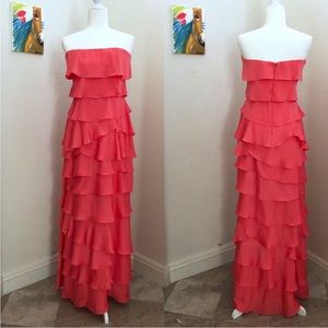 BCBGMaxazria Florence Coral Strapless Tiered Gown